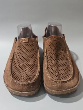 OluKai Men's Perforated Suede Slip-On Loafers in Brown Bin 12
